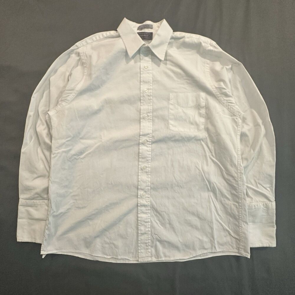 Lord & Taylor Dress Shirt Mens 16.5-35 White Pinpoint 80s Two Ply Made USA 90s